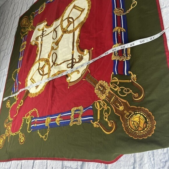 Vintage Triminghams Bermuda 100% Silk Scarf 32” X  34” Equestrian and Lion Gold - Picture 8 of 13